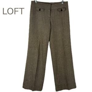 LOFT Brown Tan Wide Leg Herringbone Academia Cuffed Dress Pants NWOT Size 4